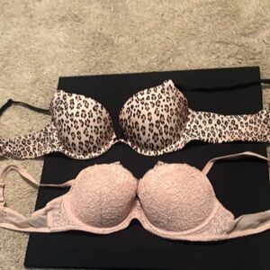 Both bras are Victoria Secret Size  36B Aerie Leopard and Pink Lace Bra